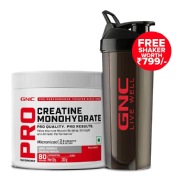 GNC Pro Performance Pure Micronized Creatine Monohydrate, 250 g (0.55 lb), Unflavoured with Black Plastic Shaker