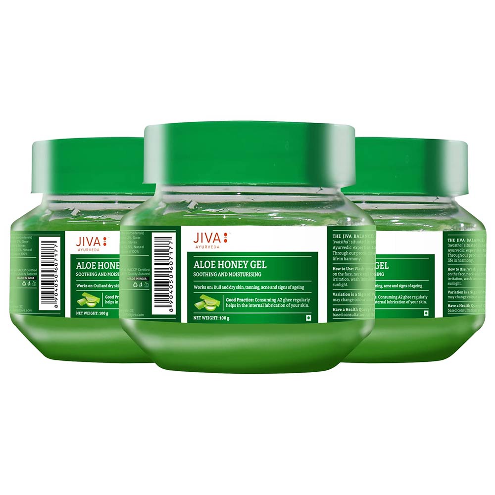 1 - Jiva Ayurveda Aloe Honey Gel,  100 g  Soothing & Moisturising (Pack of 3) 