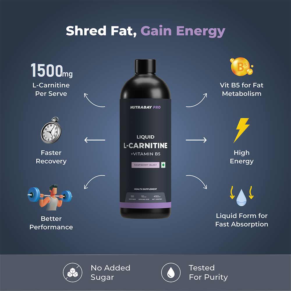 3 - Nutrabay Pro Liquid L-Carnitine + Vitamin B5,  450 ml  Raspberry Blast 