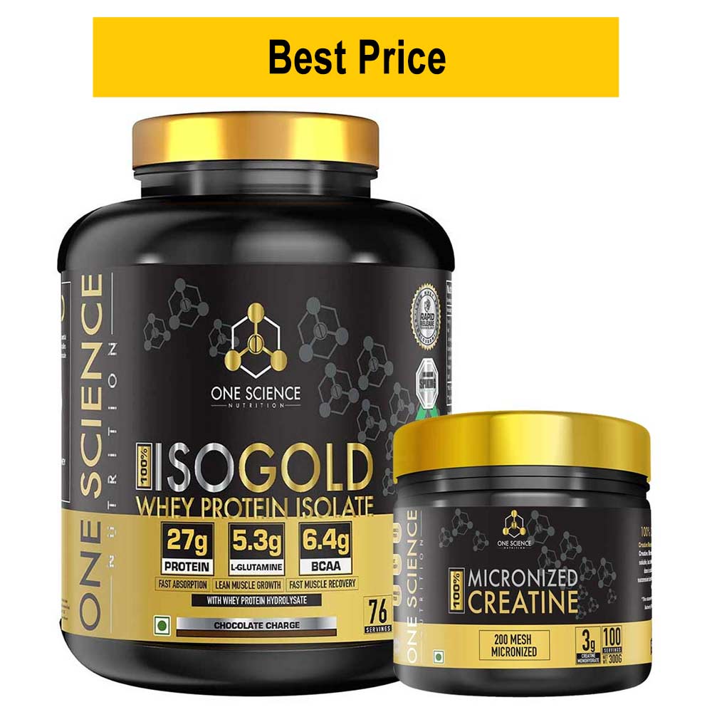 One Science 100% Iso Gold Whey Protein Isolate 5 lb & Micronized Creatine 0.66lb Combo,  2 Piece(s)/Pack  Chocolate Charge & Unflavoured 