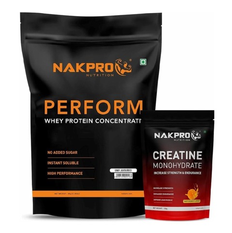 Nakpro Perform Whey Protein Concentrate 2.2 lb & Creatine Monohydrate 0.22 lb Combo,  2 Piece(s)/Pack  Unflavoured & Tangy Orange 