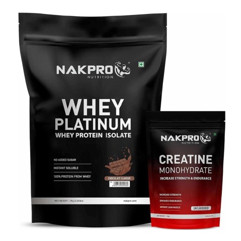 Nakpro Whey Platinum Whey Protein Isolate, 2.2 lb Chocolate with Creatine Monohydrate 0.22 lb Unflavoured