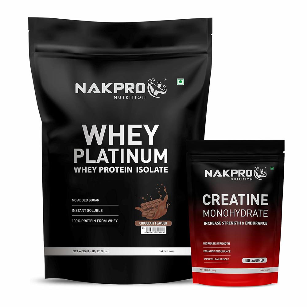 Nakpro Whey Platinum Whey Protein Isolate,  2.2 lb  Chocolate with Creatine Monohydrate 0.22 lb Unflavoured 