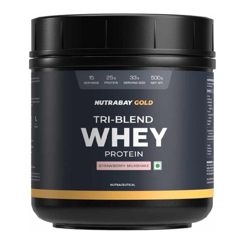 1 - Nutrabay Gold Tri-Blend Whey Protein,  1.1 lb  Strawberry Milkshake 