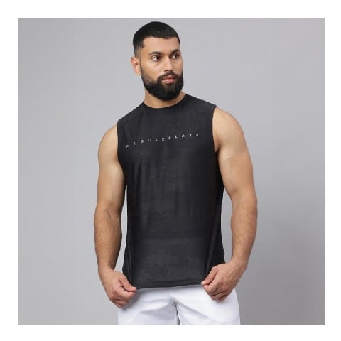 3 - MuscleBlaze Camo Dry-Fit Delt Tank, Black Small