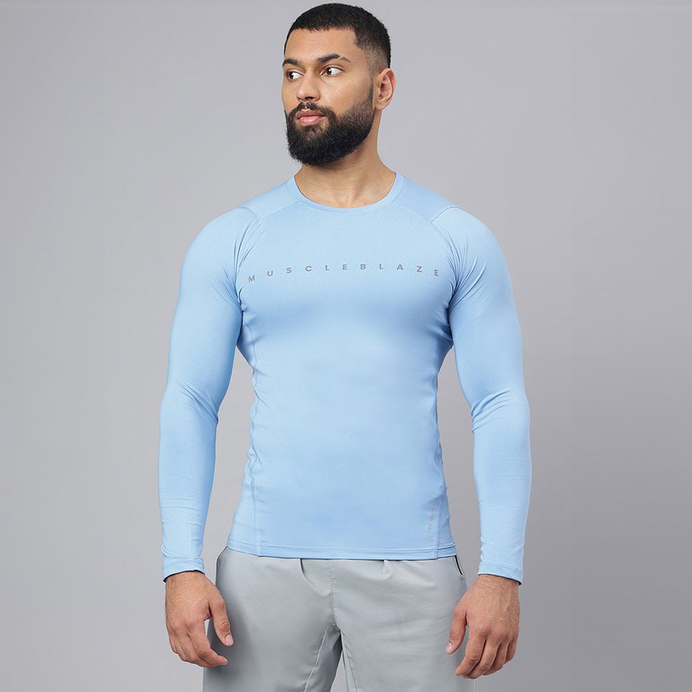 2 - MuscleBlaze Air Tech Compression MuscleTee Full Sleeve,  Dusk Blue  Large 