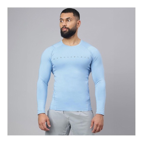 2 - MuscleBlaze Air Tech Compression MuscleTee Full Sleeve,  Dusk Blue  Small 