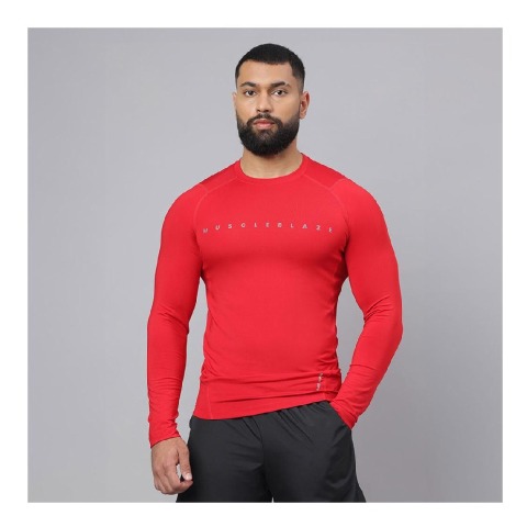 2 - MuscleBlaze Air Tech Compression MuscleTee Full Sleeve,  Red  Small 