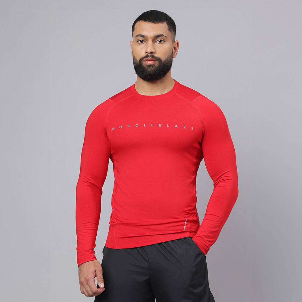 2 - MuscleBlaze Air Tech Compression MuscleTee Full Sleeve,  Red  X-Large 
