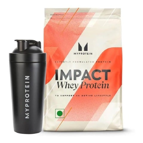 1 - Myprotein Impact Whey Protein 5.5 lb Chocolate Smooth & Pro Metal Shaker Combo,  700 ml  Black 