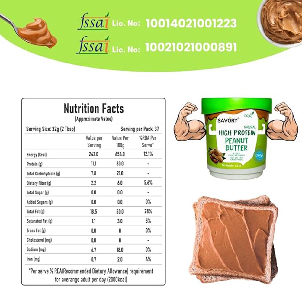 8 - Savory Natural High Protein Peanut Butter,  1.2 kg  Natural 