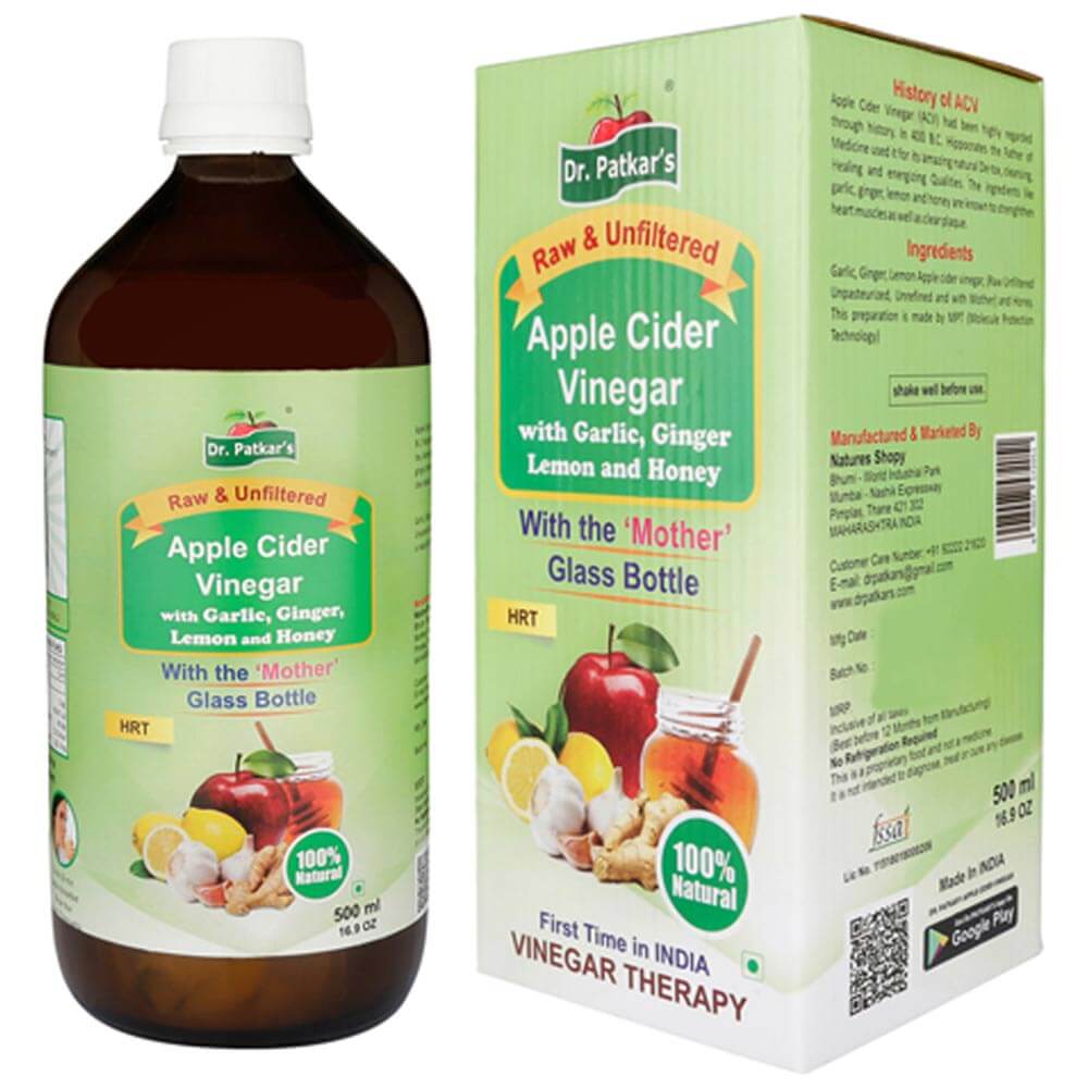 Dr. Patkar's Apple Cider Vinegar Pack of 2, 0.5 L Garlic, Ginger, Lemon