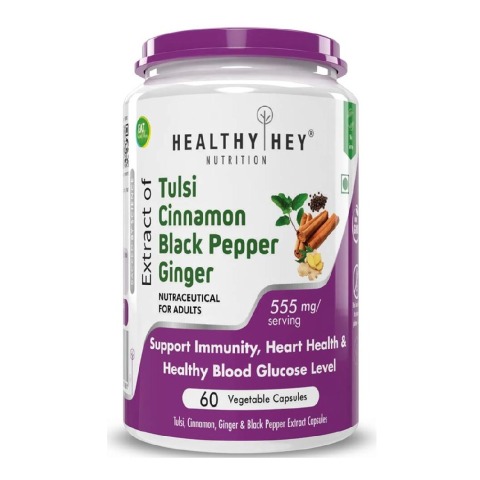 1 - HealthyHey Nutrition Tulsi, Cinnamon, Black Pepper & Ginger Extract,  60 veggie capsule(s) 
