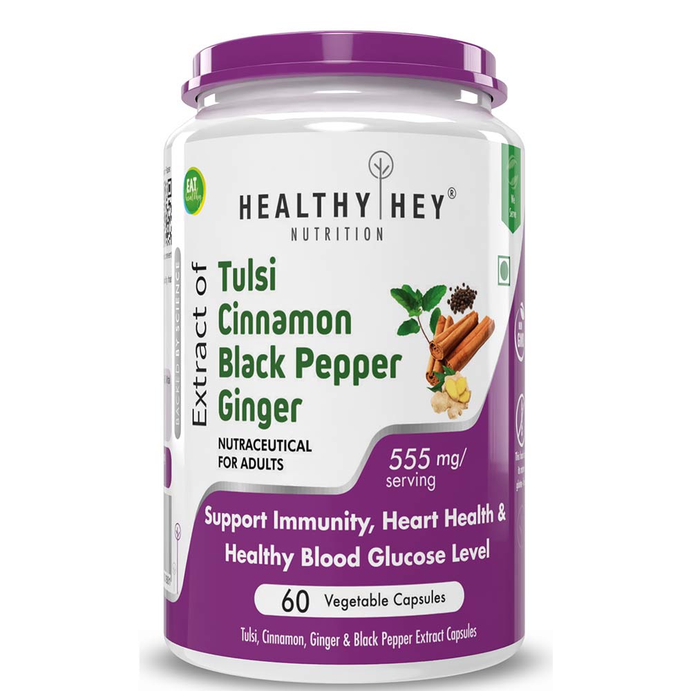 1 - HealthyHey Nutrition Tulsi, Cinnamon, Black Pepper & Ginger Extract,  60 veggie capsule(s) 