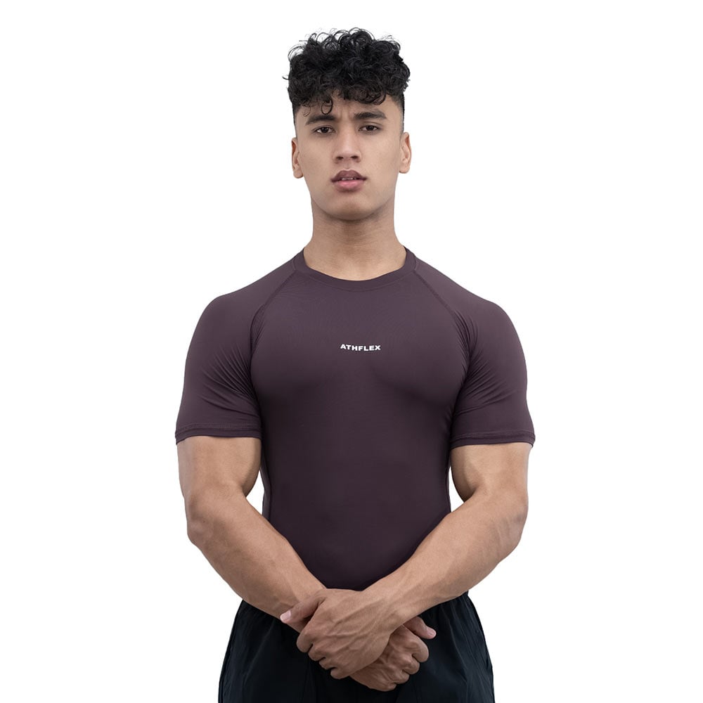 1 - Athflex Men's Half Sleeve Ace Compression T-Shirt,  Large  Aubergine 