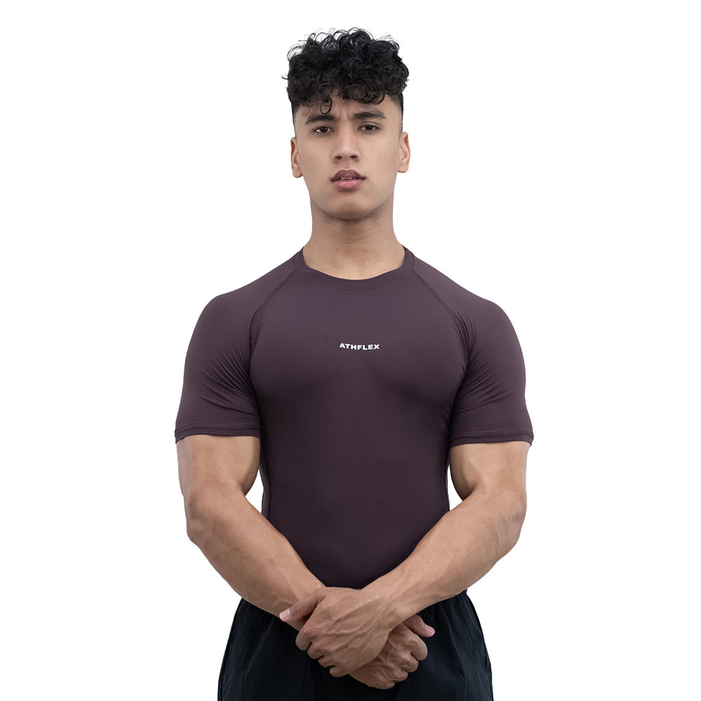 1 - Athflex Men's Half Sleeve Ace Compression T-Shirt,  XL  Aubergine 