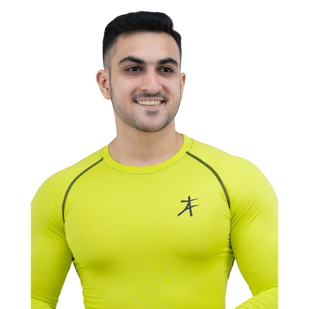 5 - Athflex Men's Full Sleeve Edge Compression T-Shirt,  Large  Neon Yellow 