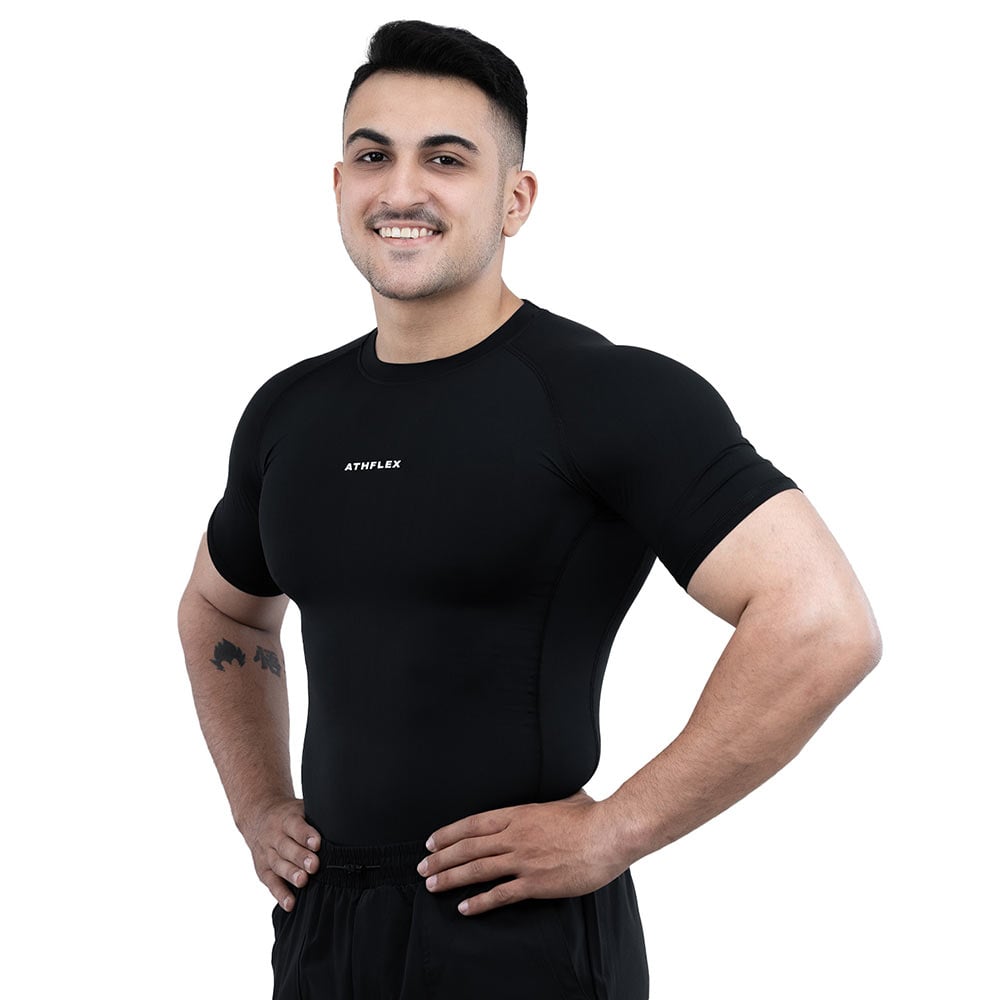 2 - Athflex Men's Half Sleeve Ace Compression T-Shirt,  Large  Black 