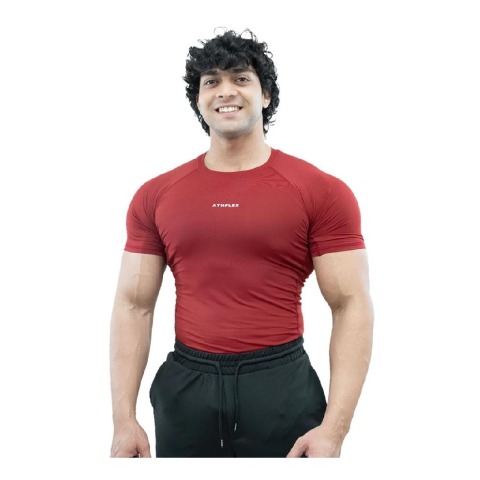 1 - Athflex Men's Half Sleeve Ace Compression T-Shirt,  XL  Maroon 