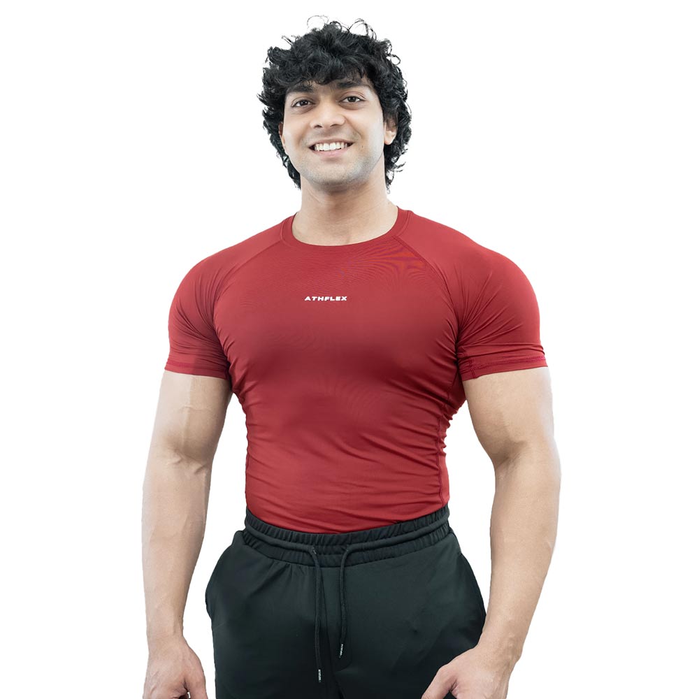 1 - Athflex Men's Half Sleeve Ace Compression T-Shirt,  XL  Maroon 