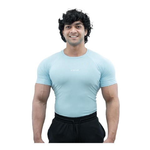 1 - Athflex Men's Half Sleeve Ace Compression T-Shirt,  Large  Powder Blue 