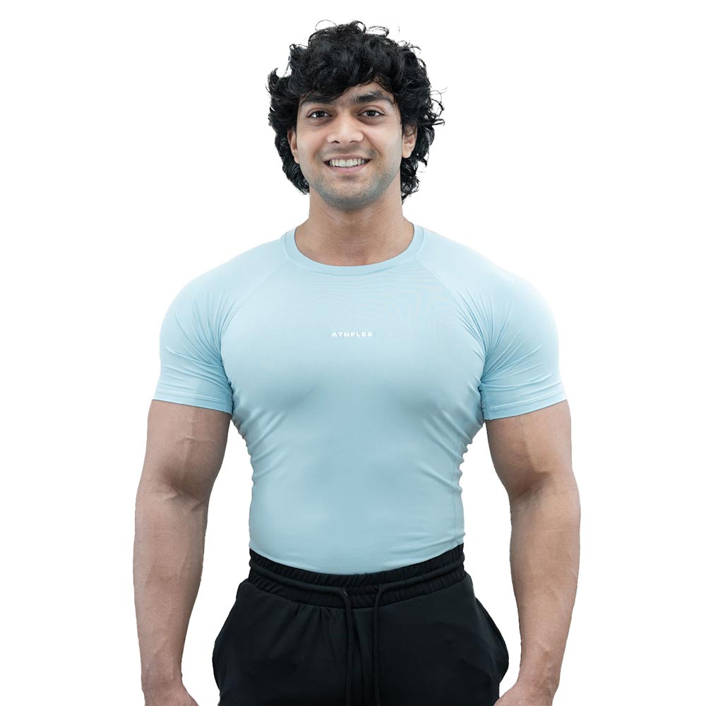 1 - Athflex Men's Half Sleeve Ace Compression T-Shirt,  Small  Powder Blue 