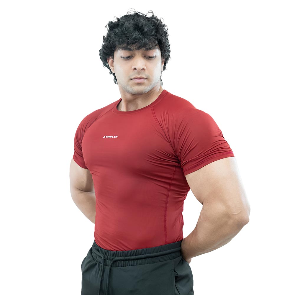2 - Athflex Men's Half Sleeve Ace Compression T-Shirt,  XL  Maroon 