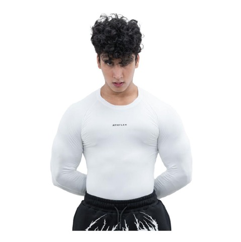 2 - Athflex Men's Full Sleeve Ace Compression T-Shirt,  Large  White 