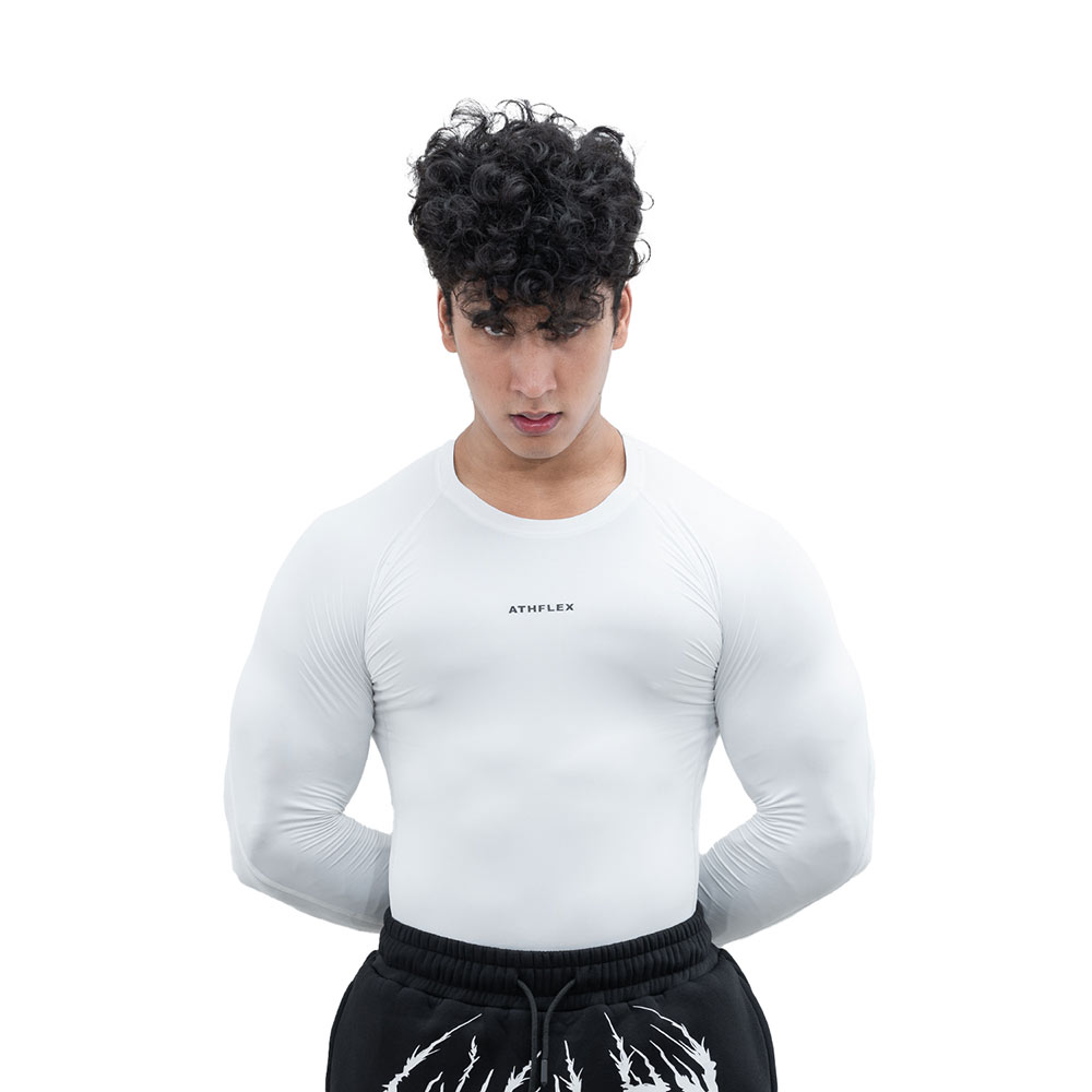 2 - Athflex Men's Full Sleeve Ace Compression T-Shirt,  Large  White 