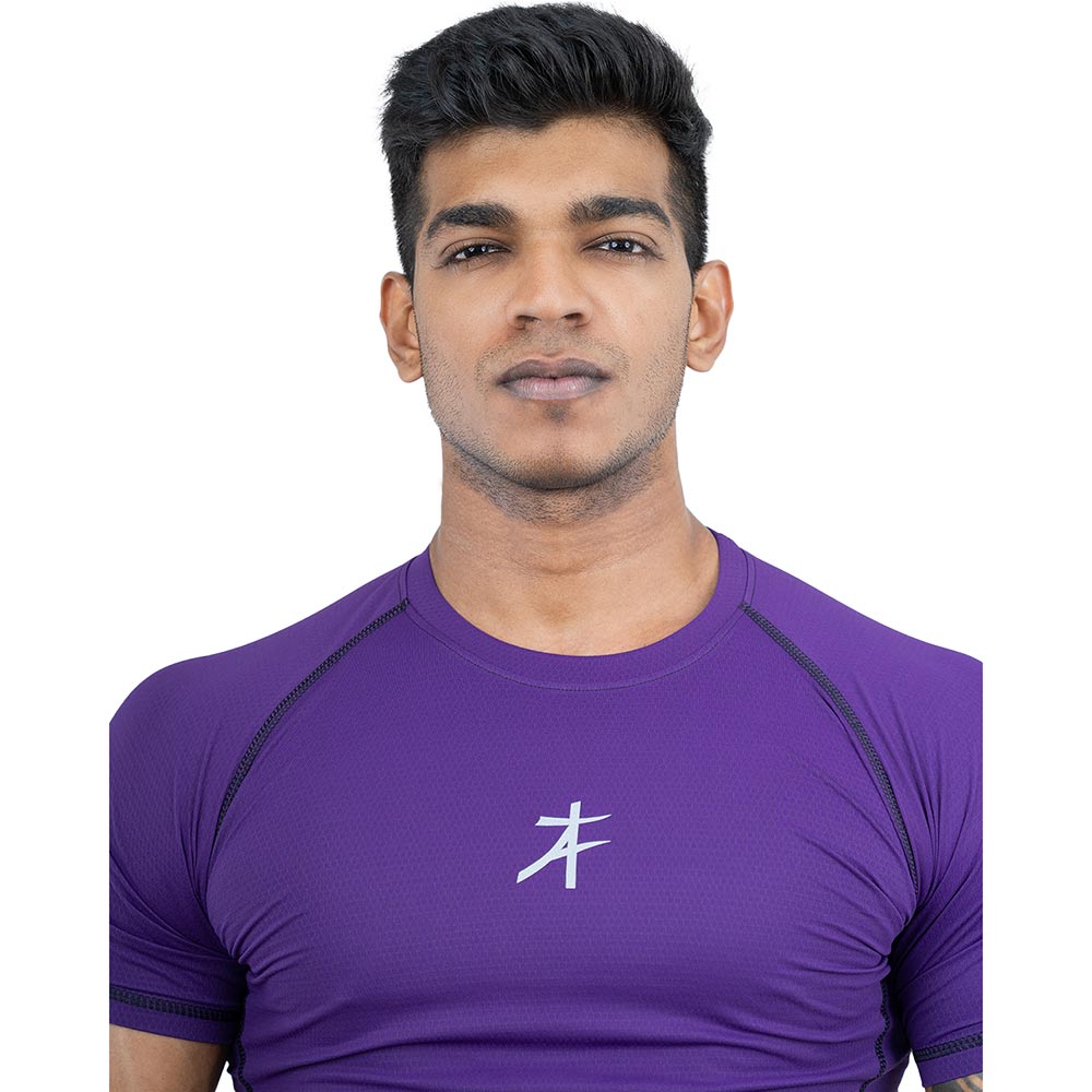 7 - Athflex Men's Muscle Fit Half Sleeve Textured Compression T-Shirt,  Large  Purple 