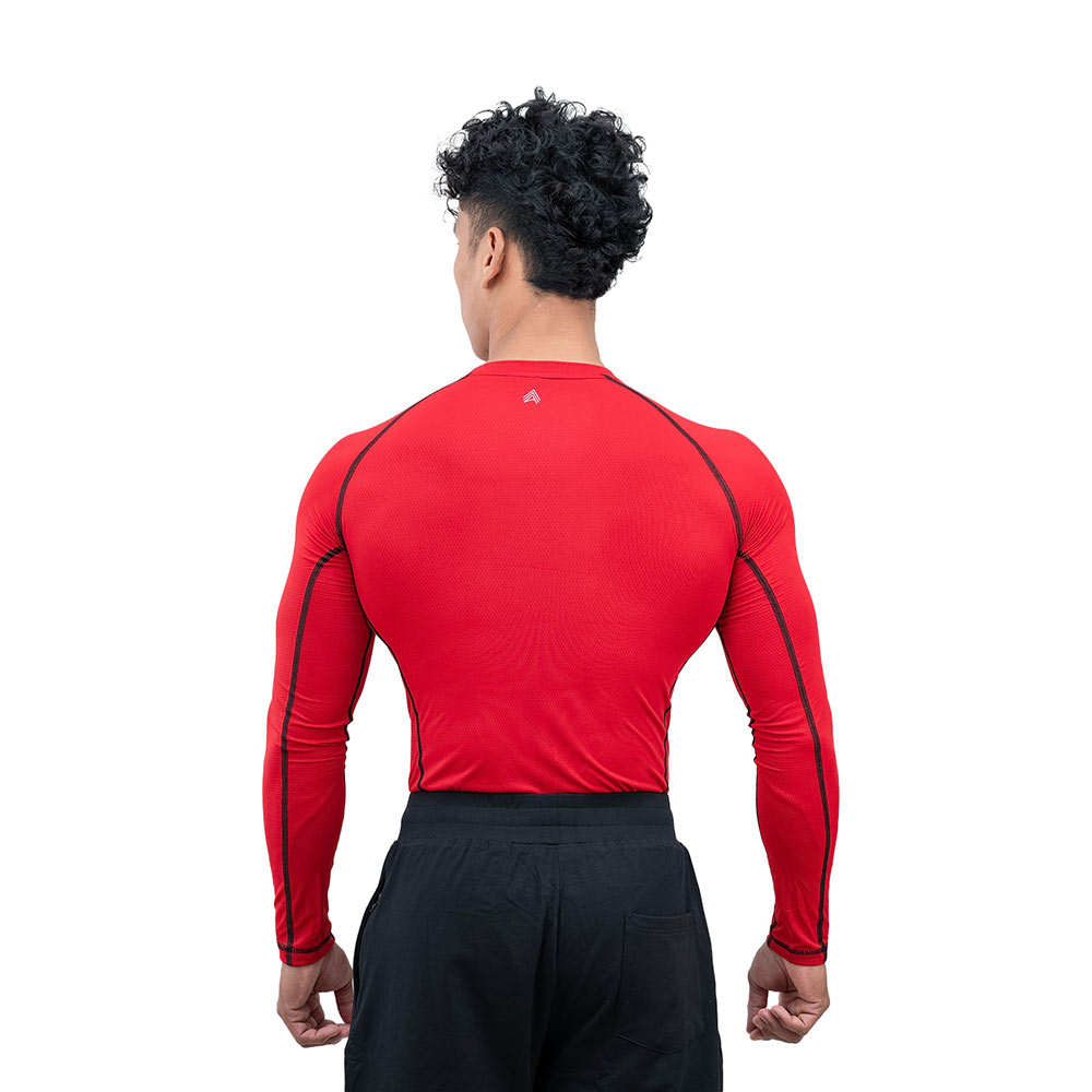 5 - Athflex Men's Muscle Fit Full Sleeve Textured Compression T-Shirt,  XL  Red 