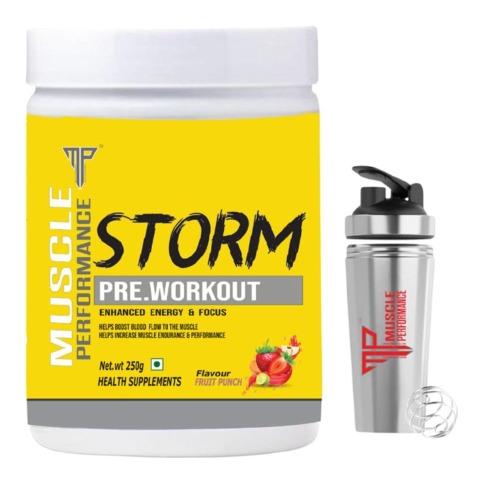 1 - Muscle Performance Storm Pre Workout,  0.55 lb  Fruit Punch with Steel Shaker 