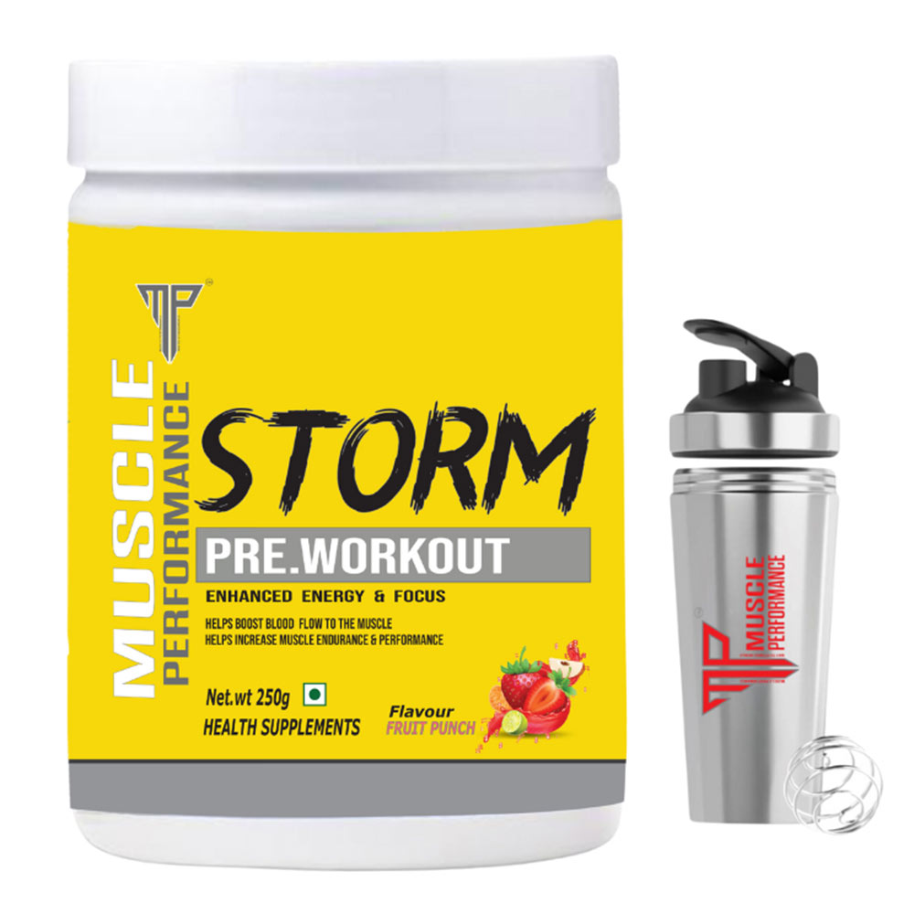 1 - Muscle Performance Storm Pre Workout,  0.55 lb  Fruit Punch with Steel Shaker 