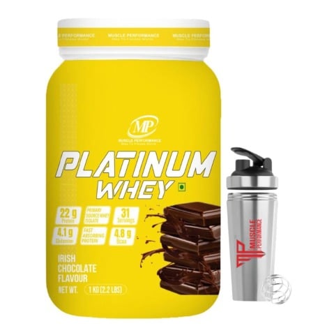 1 - Muscle Performance Platinum Whey, 2.2 lb Irish Chocolate (Jar) with Steel Shaker