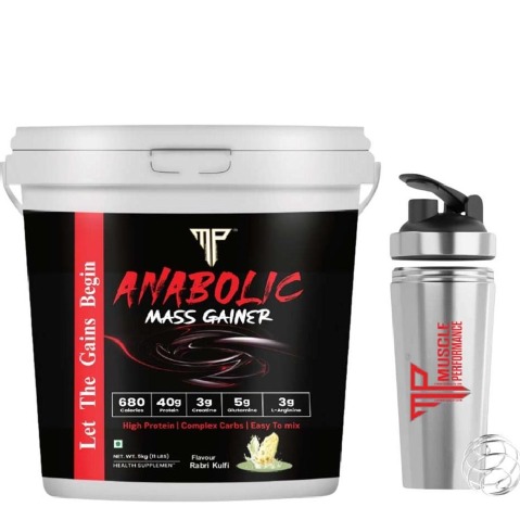 1 - Muscle Performance Anabolic Mass Gainer,  11 lb  Rabri Kulfi with Steel Shaker 