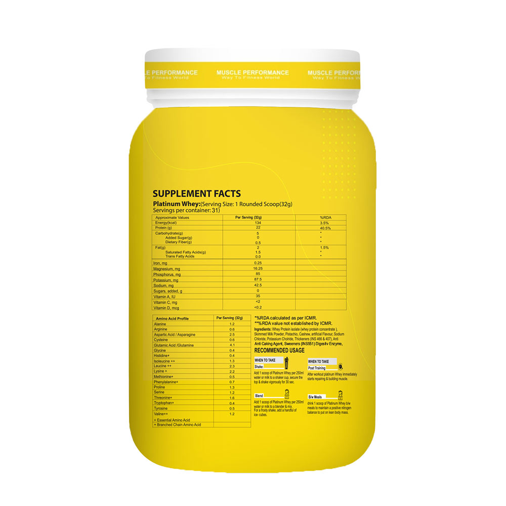 3 - Muscle Performance Platinum Whey,  2.2 lb  Kaju-Pista (Jar) with Steel Shaker 