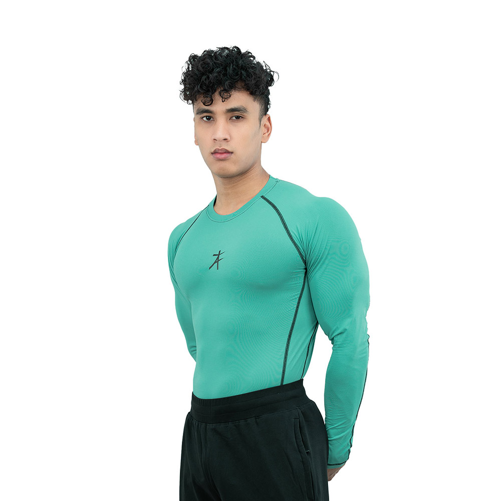 3 - Athflex Men's Muscle Fit Full Sleeve Textured Compression T-Shirt,  Medium  Bayside Green 