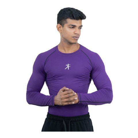 2 - Athflex Men's Muscle Fit Full Sleeve Textured Compression T-Shirt,  Medium  Purple 