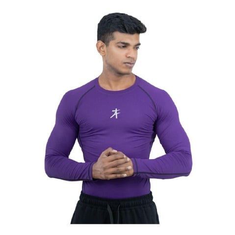 2 - Athflex Men's Muscle Fit Full Sleeve Textured Compression T-Shirt,  XL  Purple 