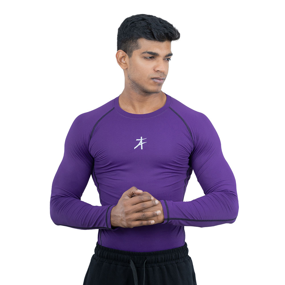 2 - Athflex Men's Muscle Fit Full Sleeve Textured Compression T-Shirt,  XXL  Purple 