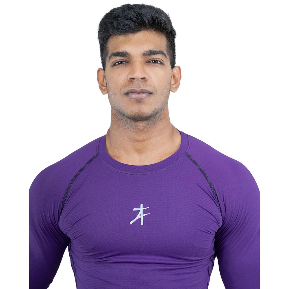 7 - Athflex Men's Muscle Fit Full Sleeve Textured Compression T-Shirt,  XXL  Purple 