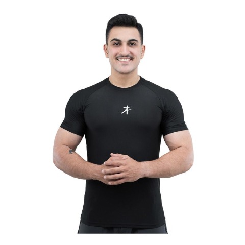 2 - Athflex Men's Slim Fit Round Neck Ribbed T-Shirt,  XXL  Black 