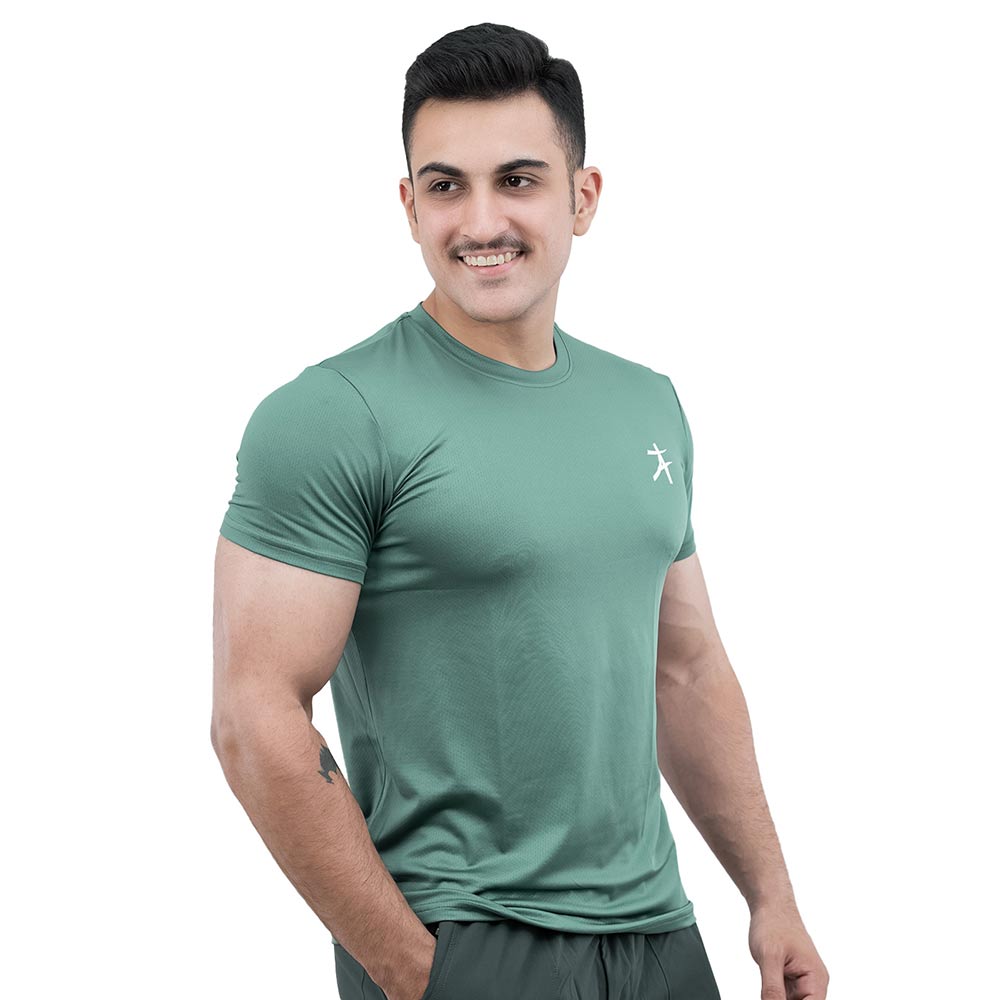 4 - Athflex Men's Round Neck Body Fit Textured T-Shirts,  Medium  Sea Green 