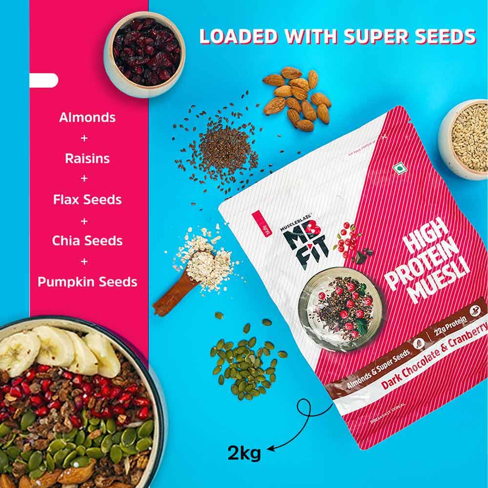 3 - MuscleBlaze High Protein Muesli OP,  4.4 lb  Dark Chocolate & Cranberry 