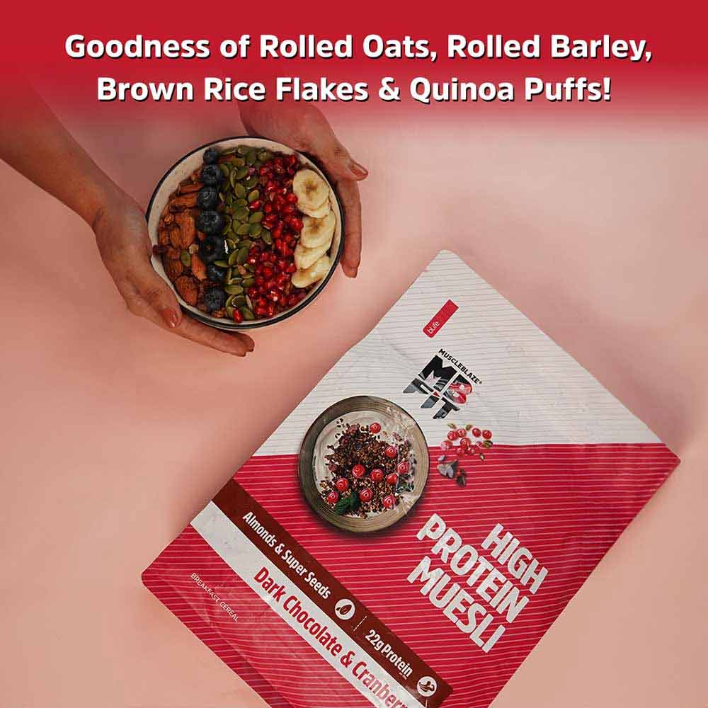8 - MuscleBlaze High Protein Muesli OP,  4.4 lb  Dark Chocolate & Cranberry 