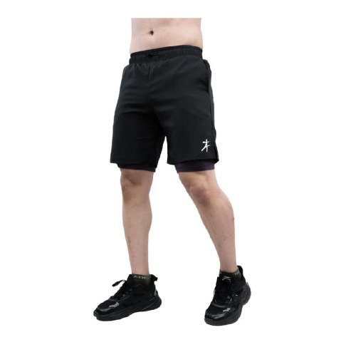 1 - Athflex Men's Nylon-Spandex Workout 2in1 Shorts,  Large  Black 