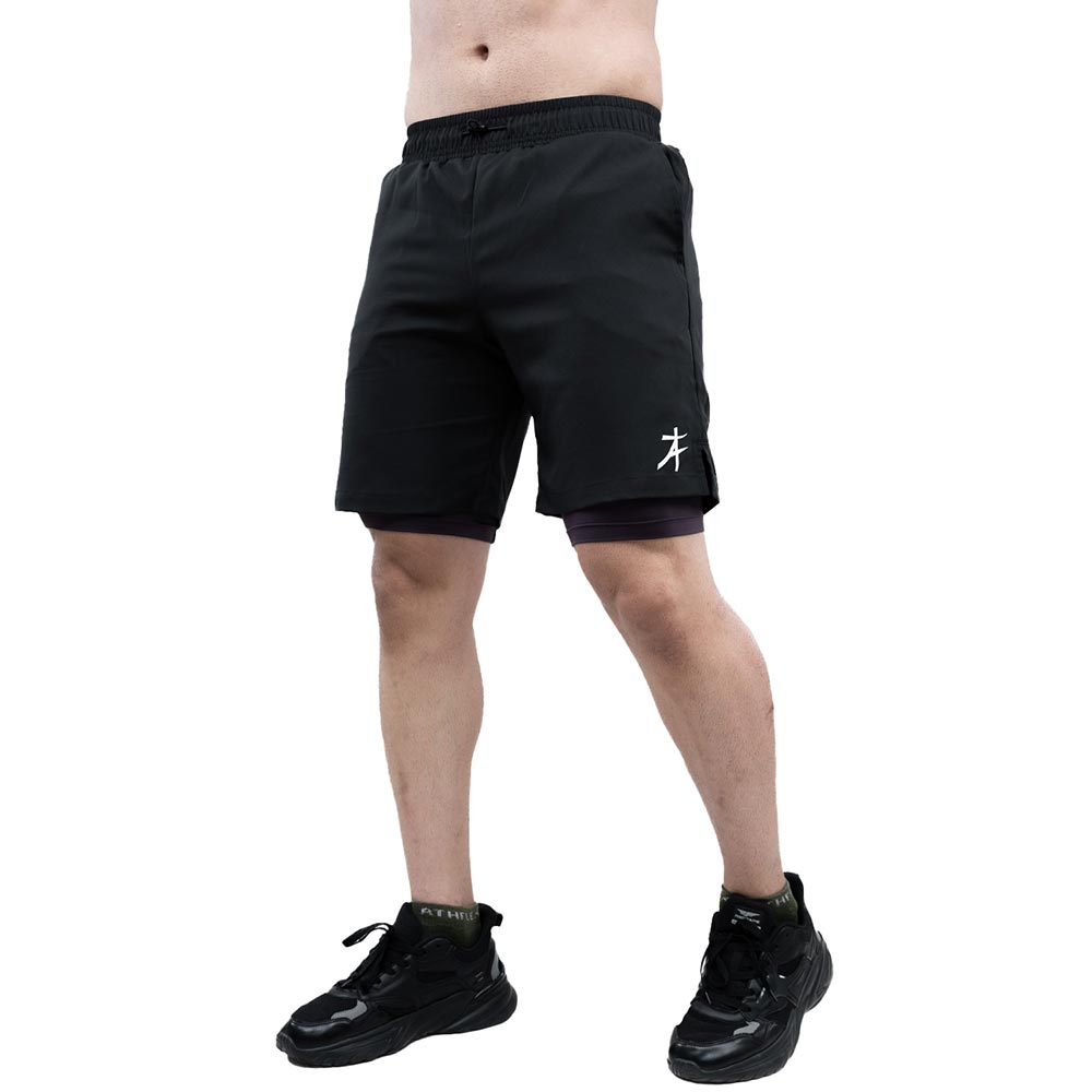 1 - Athflex Men's Nylon-Spandex Workout 2in1 Shorts,  Large  Black 