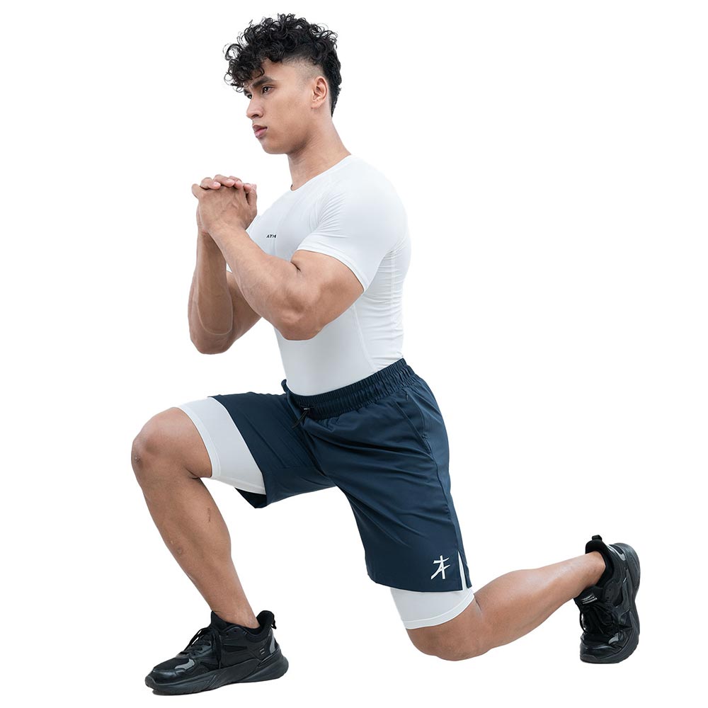 10 - Athflex Men's Nylon-Spandex Workout 2in1 Shorts,  Medium  Blue 