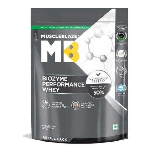 1 - MuscleBlaze Biozyme Performance Whey Protein Powder, 2.2 lb Refill Pack Unflavoured