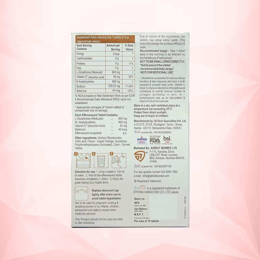 3 - Glutone 1000 Setria Glutathione Effervescent 15 Tablets & Skin Brightening Serum Combo,  for Evens Skin Tone  30 ml 